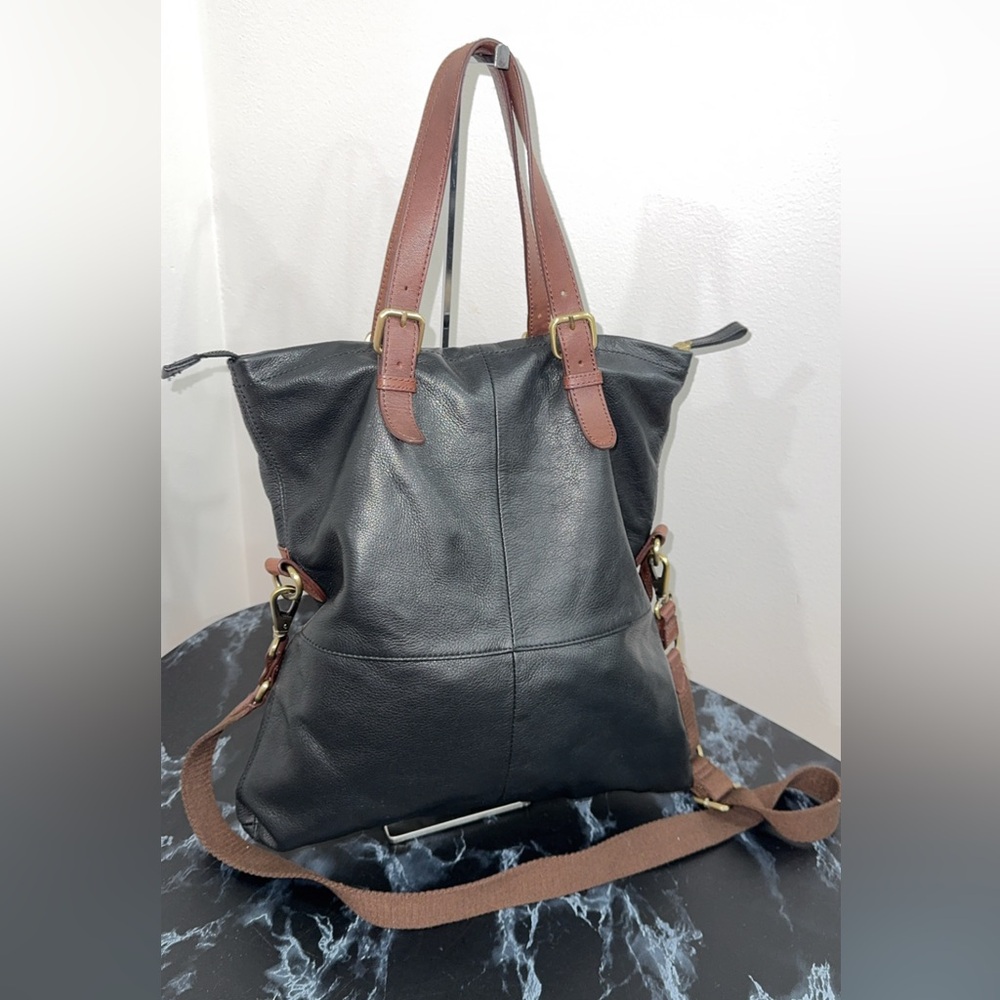 CROWN VINTAGE Large Bag Black and Brown Leather Tote AUTHENTIC - Picture 7 of 13